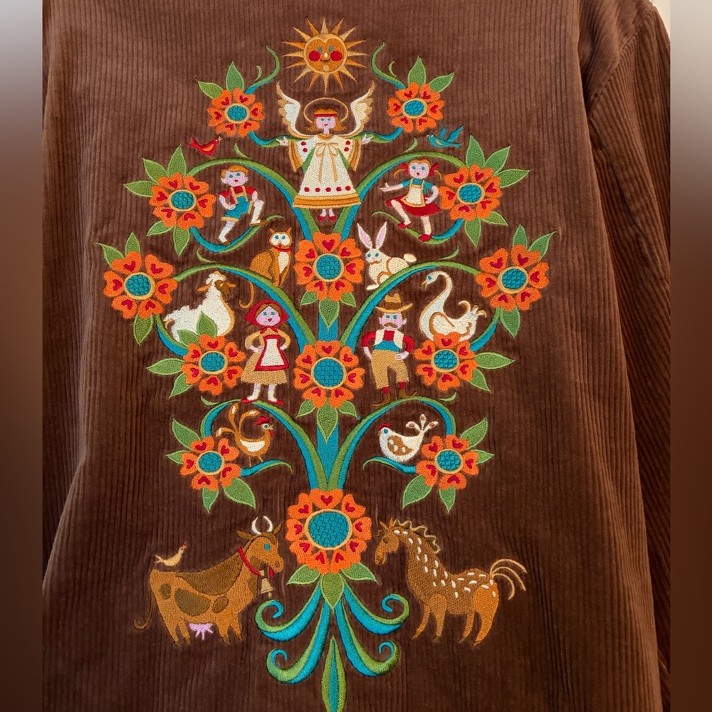 Bob Mackie Wearable Art Brown Corduroy Embroidered Button Down Shirt Top Medium - Picture 6 of 15